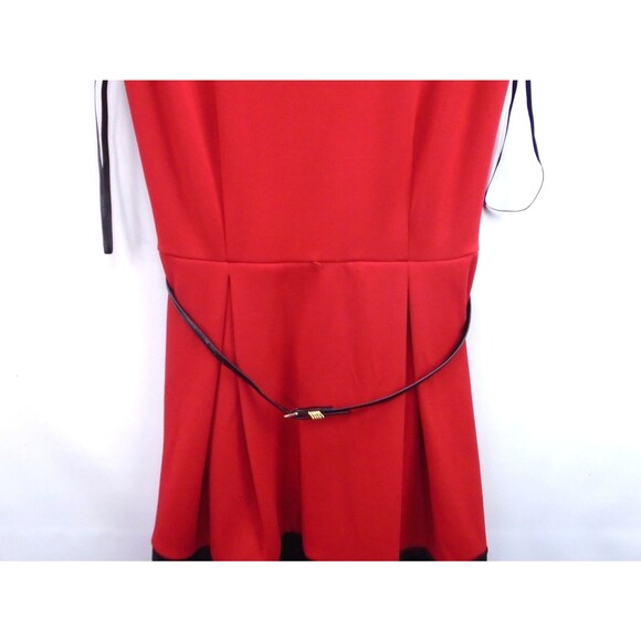 Calvin Klein Women's Fit & Flare Sleeveless Dress Size 8 Belted Red Striped Hem - Picture 5 of 10